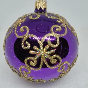 Koule 8cm fialová lesk ornament zl.hologram
